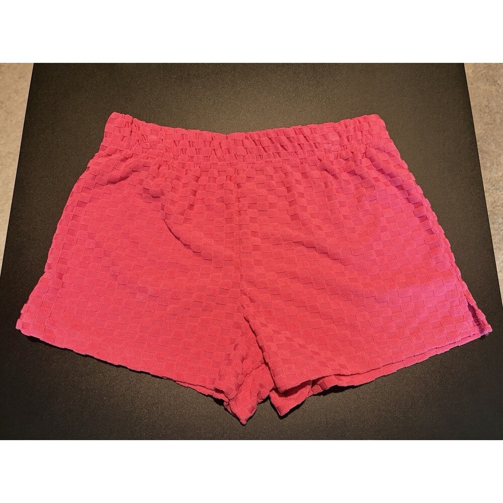 Andy & Evan Girls 12/14 Hot Pink Checkered Textured Pull On Shorts NWOT